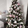 brad impodobit alb cu roz - Pom de Crăciun artificial 3D Molid Scandinav 180cm