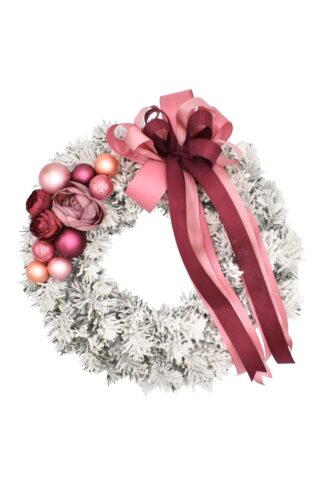 Coroniță de Crăciun înzăpezită pentru ușă Roz pal 35cm