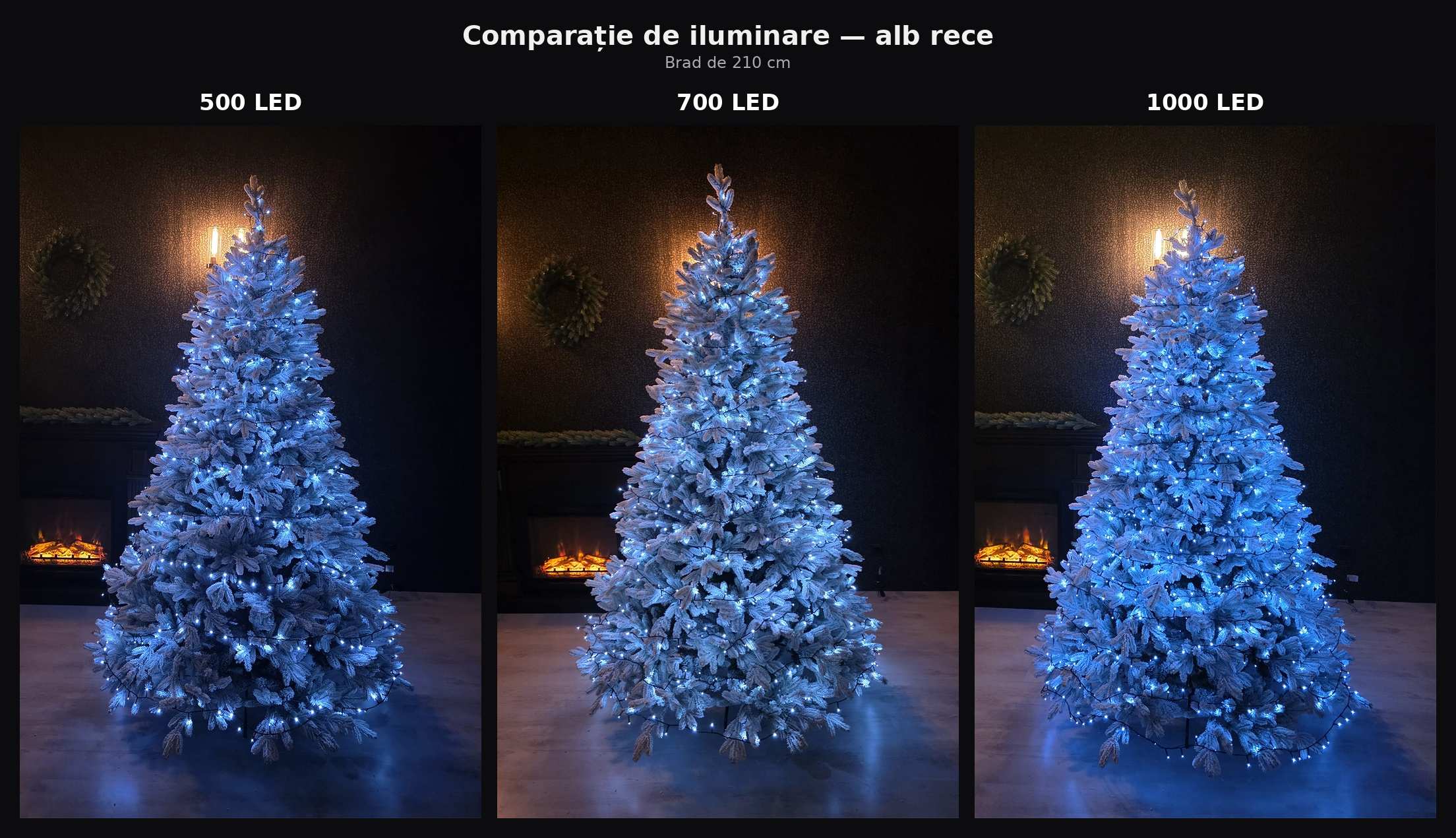 Iluminat LED de Crăciun pentru brad alb rece 50m 1000LED