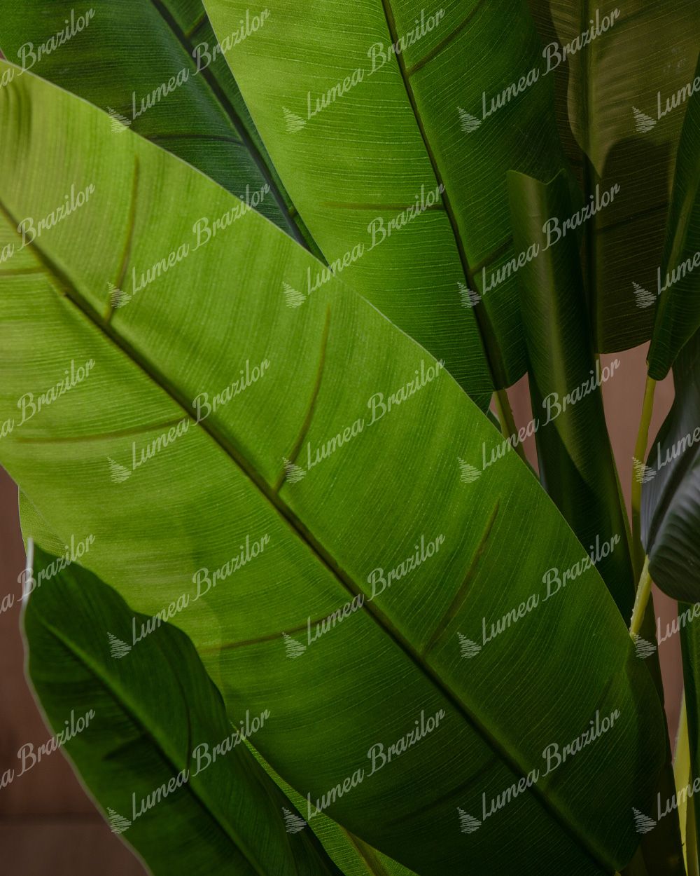 Detaliu al frunzei Plantă artificială Bananier Frunza lată și verde are o textură care imită perfect o frunză naturală